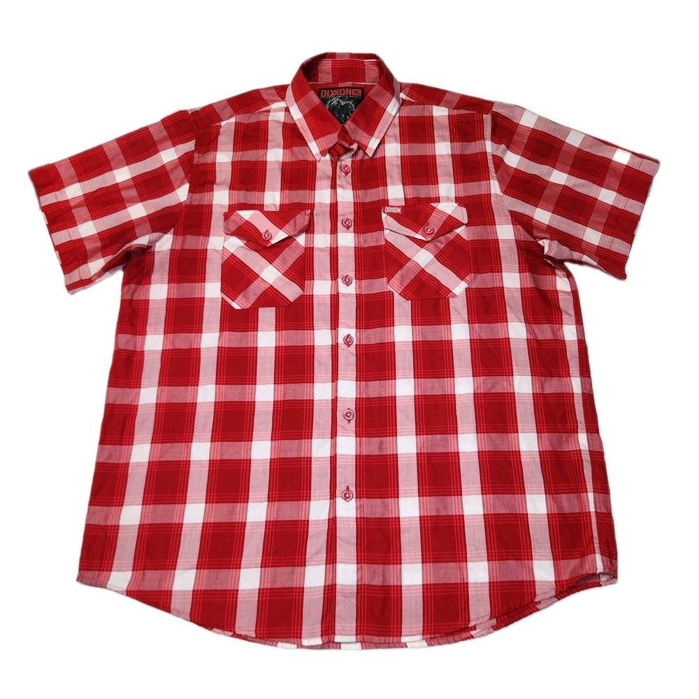 Dixxon The Enforcer Bamboo Shirt Mens XL Red White Plaid Short Sleeve Button Up